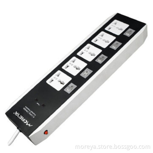 Universal standard power strip with 5 individual outlets, extension cord, overload protection